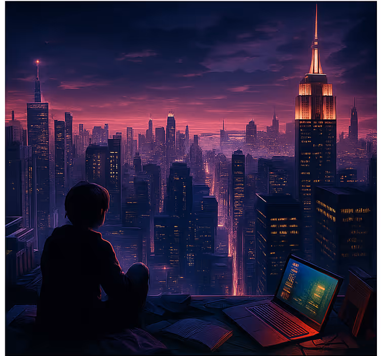 Rollo Fenster Gamer futuristische wolkenkratzer-gamer-perspektive - TenStickers