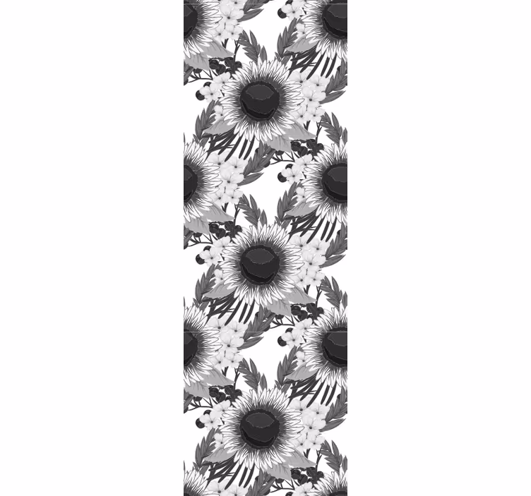 Rollo fenster esszimmer schwarzweiße sonnenblumen - TenStickers