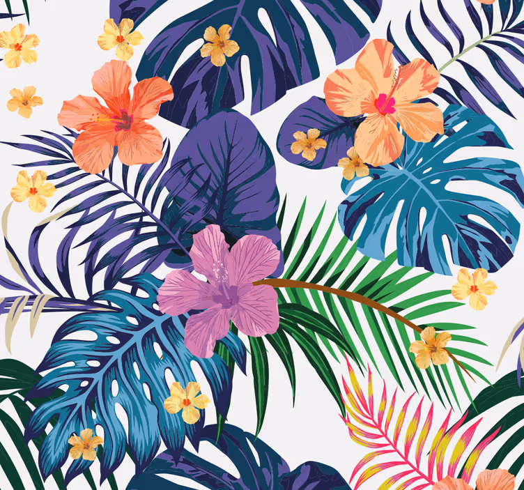Rollo fenster esszimmer mit bunten hawaii-blumen - TenStickers
