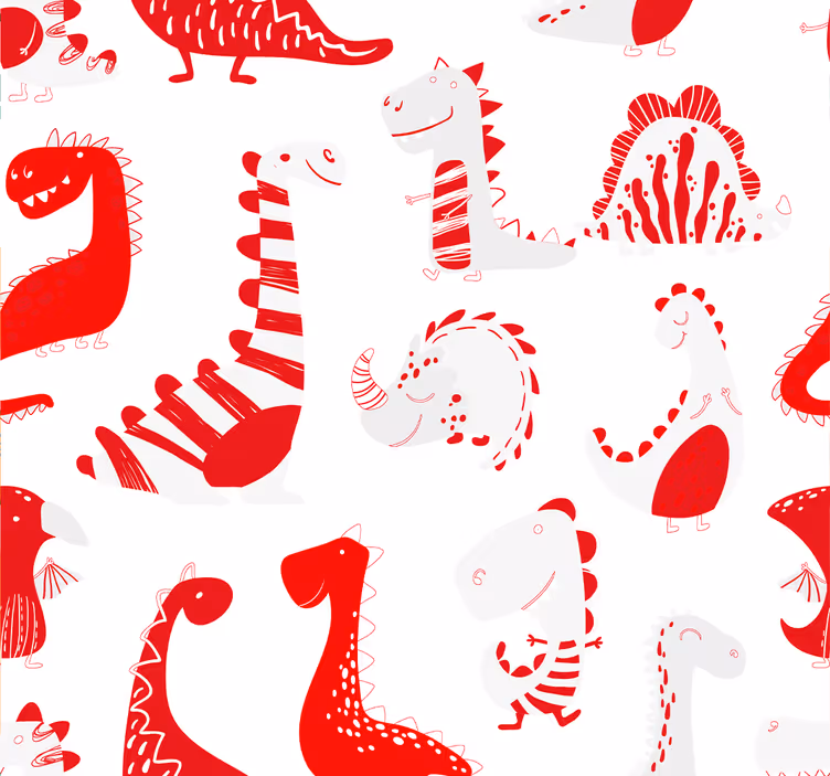 Rollo fenster kinderzimmer rote dinosaurier skizzen - TenStickers