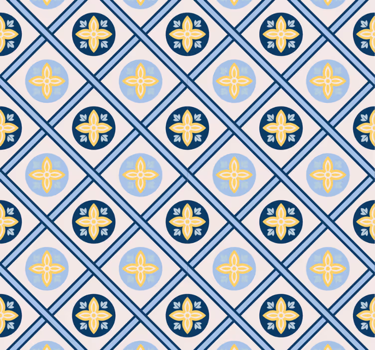 Fenster rollo modern in babyblau und gelbem fliesenmuster - TenStickers