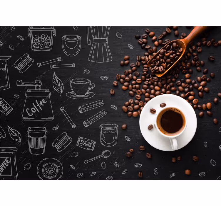 Küchenfenster rollo kaffeebohnen und kritzeleien - TenStickers