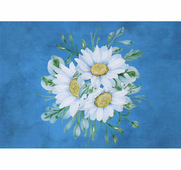 Küchenfenster rollo mit weißen blumen auf blauem hintergrund - TenStickers