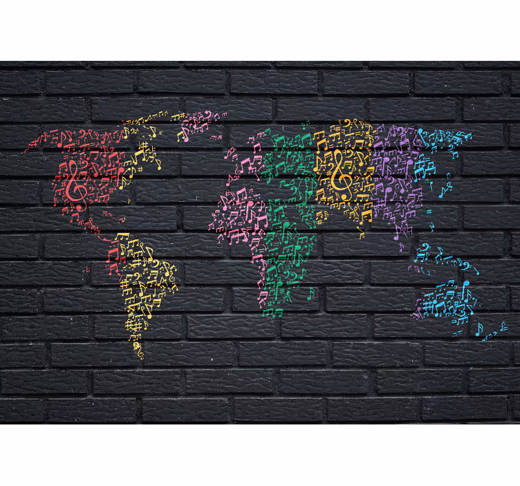 Rollo fenster schwarz mit regenbogenmusik und weltkarte - TenStickers