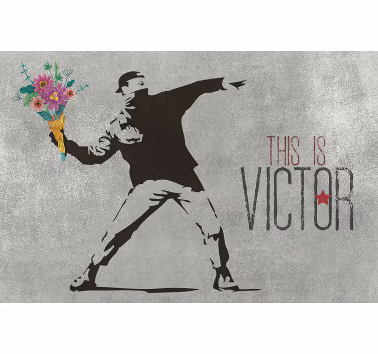 Rollo fenster grau personalisierter banksy blumenstrauß - TenStickers