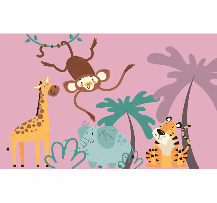 Rollo fenster lila mit bunten cartoon safari tieren - TenStickers