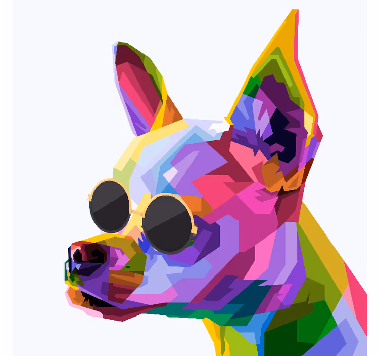 Rollo wohnzimmer mit buntem chihuahua in brille - TenStickers