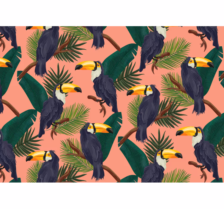 Rollo wohnzimmer exotische rosa landschaft mit tukanen - TenStickers