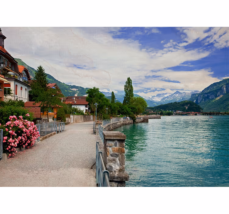Rollo wohnzimmer schöne stadt am see mit bergen bern - TenStickers