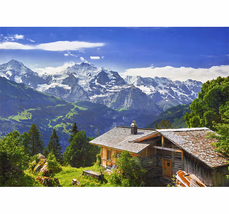 Rollo wohnzimmer grindelwald schneebedeckte berge und wiese - TenStickers