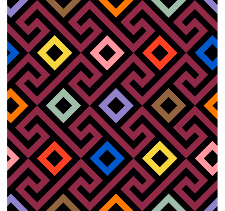 Rollo wohnzimmer mit buntem geometrischen labyrinthmuster - TenStickers