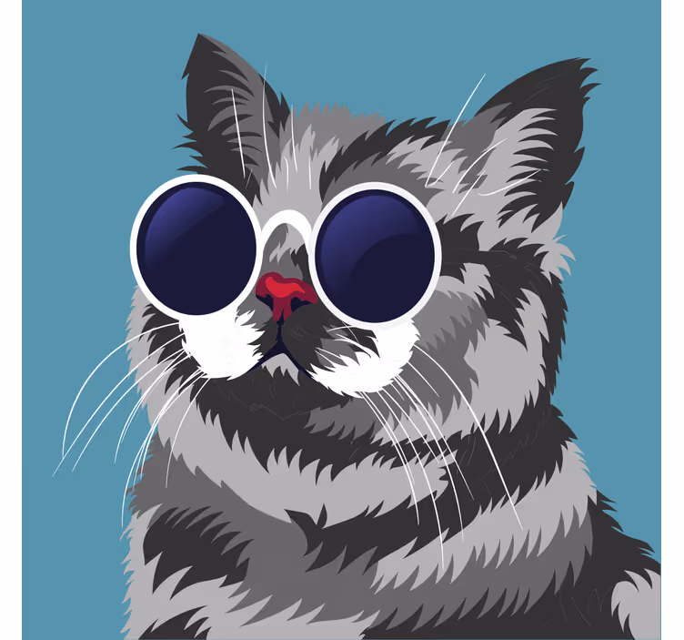 Rollo wohnzimmer mit lustigem gemälde einer grauen katze - TenStickers