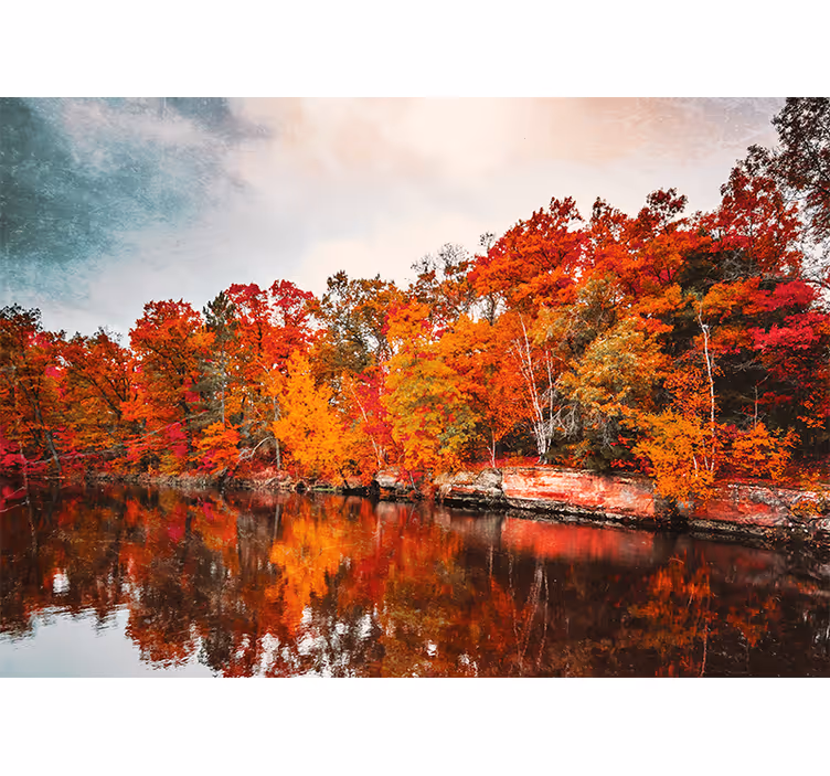 Rollo wohnzimmer herbstwaldspiegel im see - TenStickers