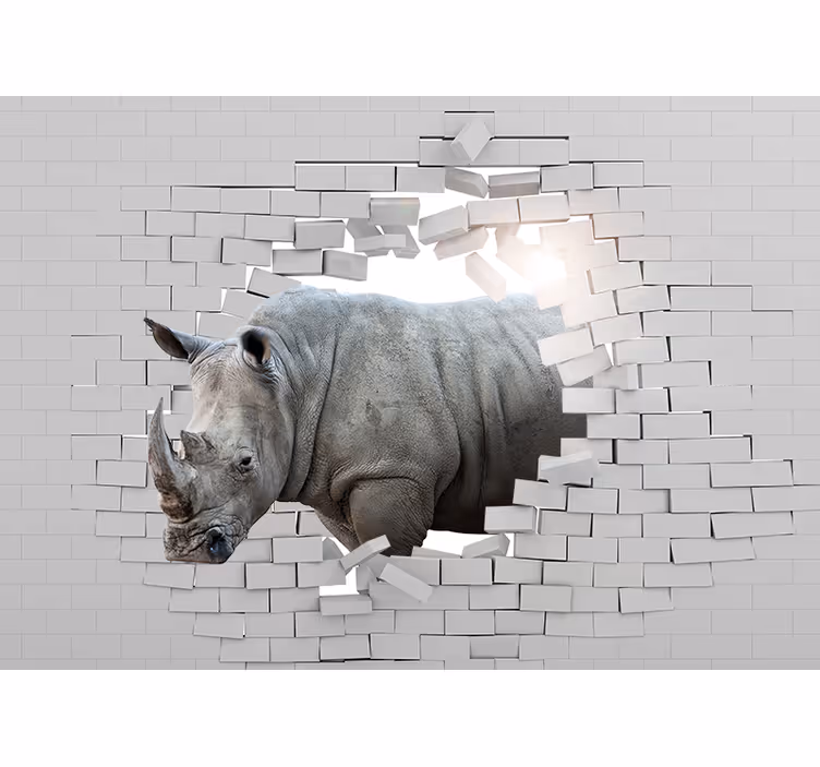 Rollo fenster weiß mit 3d nashorn motiv - TenStickers