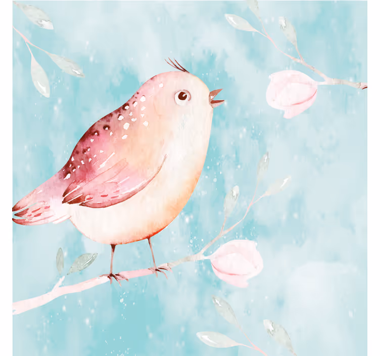 Rollo wohnzimmer mit gemaltem vogel und weißen blumen - TenStickers
