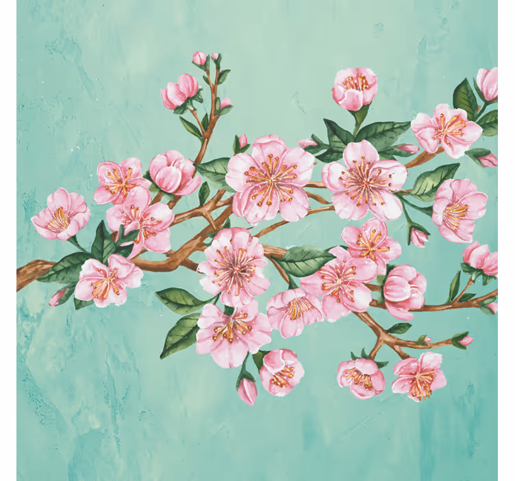 Rollo wohnzimmer mit künstlerischem ast und rosa blumen - TenStickers