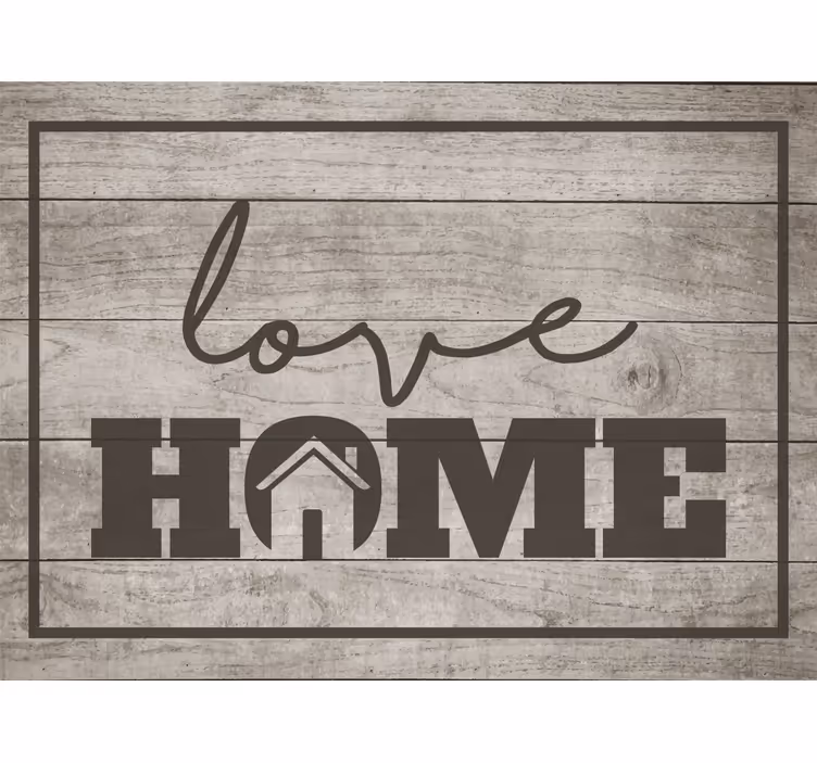 Rollo fenster grau liebe zuhause auf grauem holzplank - TenStickers