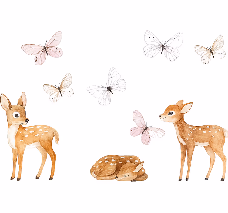 Rollo fenster schlafzimmer kleine rehe mit schmetterlingen - TenStickers