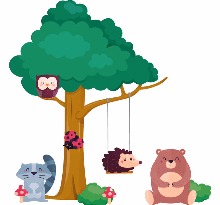 Rollo fenster kinderzimmer mit waldtieren am schaukelplatz - TenStickers