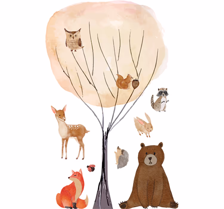 Rollo fenster kinderzimmer waldtiere und baum - TenStickers