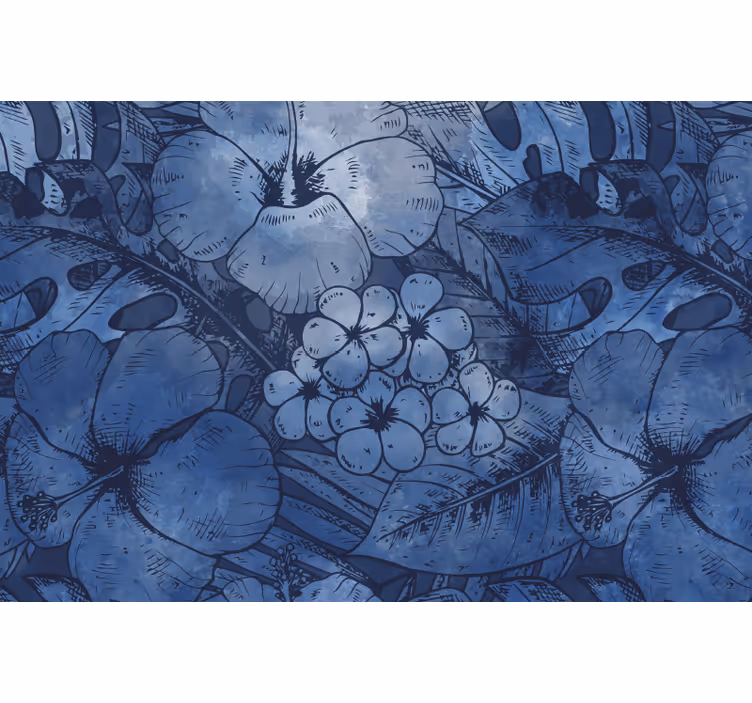 Rollo fenster blau mit blauen aquarellblumen - TenStickers