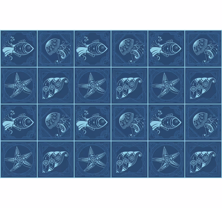 Rollo fenster blau mit ornamentalen meereslebewesen - TenStickers