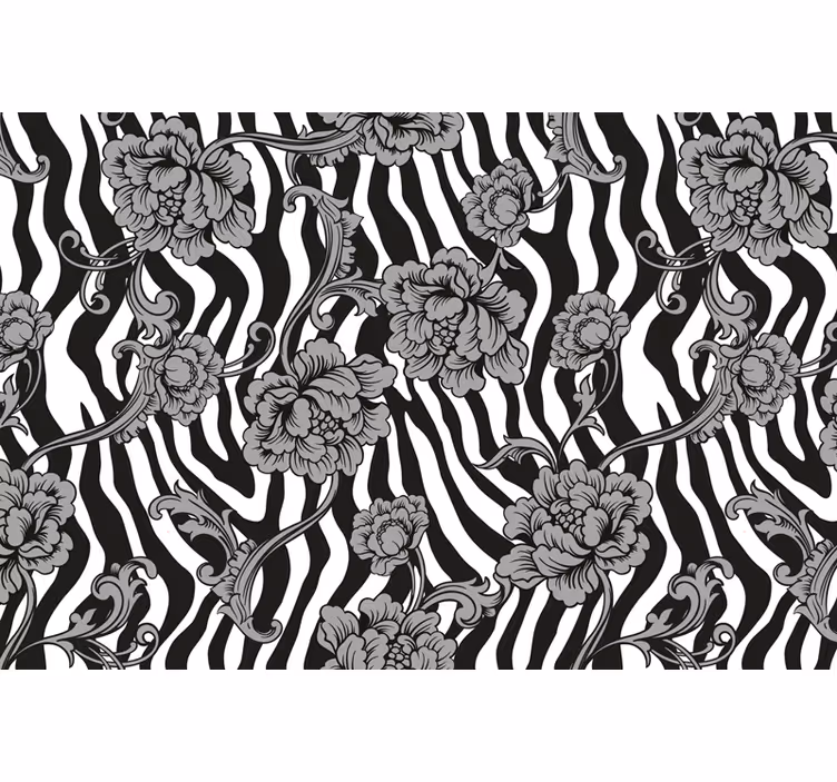 Rollo fenster schwarz zebra-print und blumenmuster - TenStickers