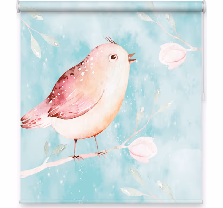 Rollo wohnzimmer mit bemaltem vogel und weißen blumen - TenStickers