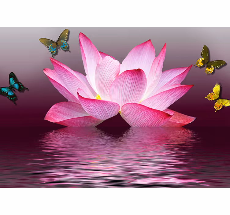 Rollo fenster zen mit rosa lotosblüten und schmetterlingen - TenStickers