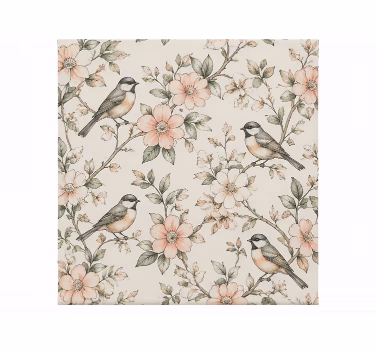 Rollo fenster orange mit vögeln und blumen muster - TenStickers