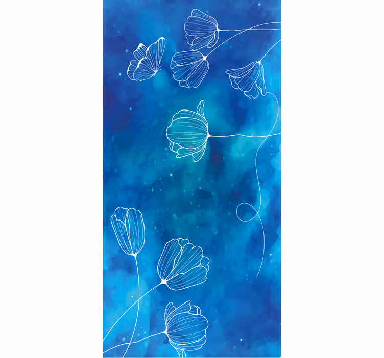 Rollo fenster blumen elegante blaue silhouetten - TenStickers