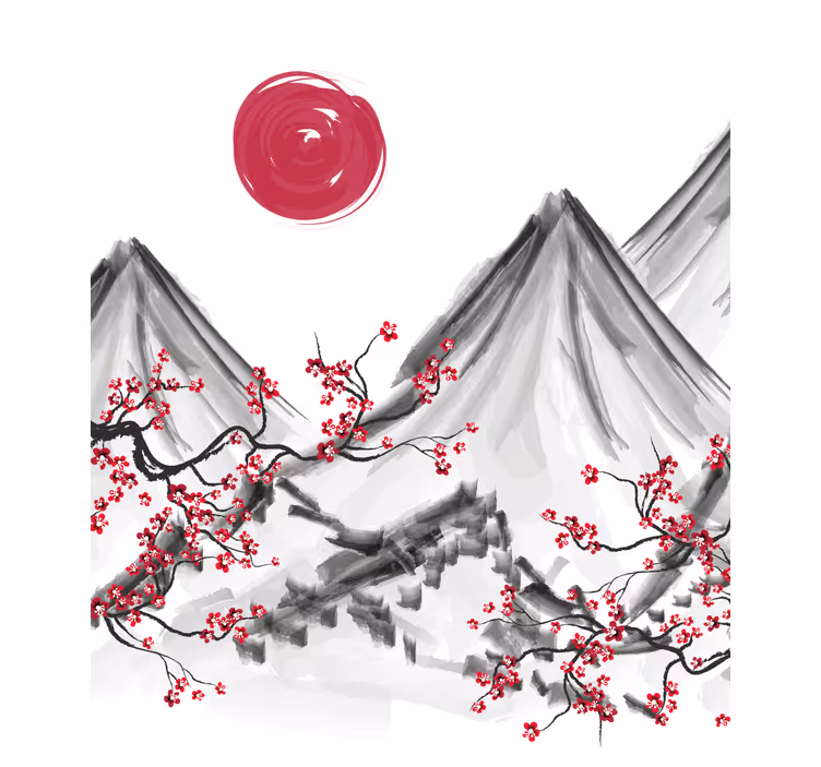 Rollo mit Zeichnungen Rote sonne im japanischen stil - TenStickers