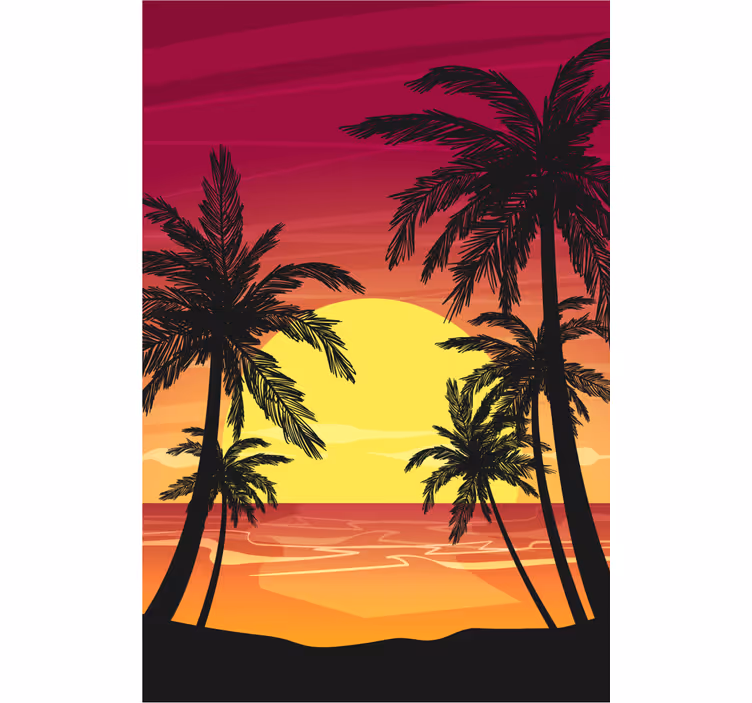 Rollo Fenster Bäume palmen-sonnenuntergangsszene - TenStickers
