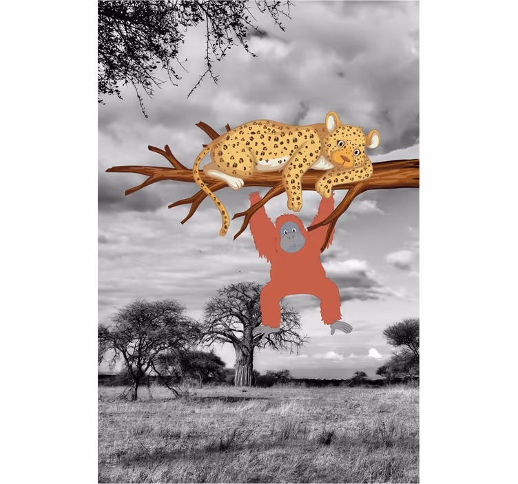 Rollo Fenster Tiere leopard und orang-utan - TenStickers