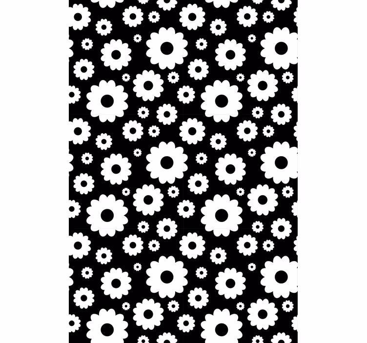 Rollo Fenster Blumen schwarz-weißes blütenmuster - TenStickers