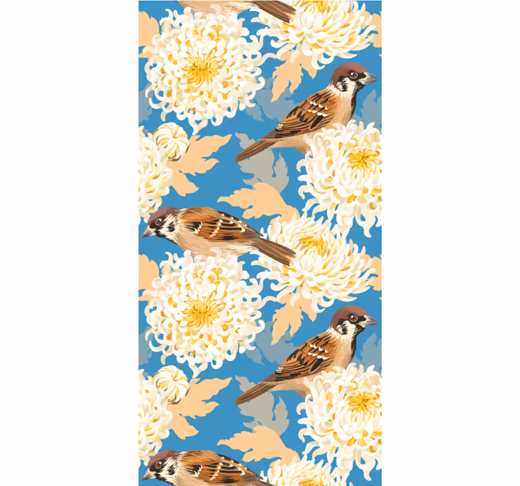 Rollo fenster mit tieren bunte blumen und spatzen - TenStickers
