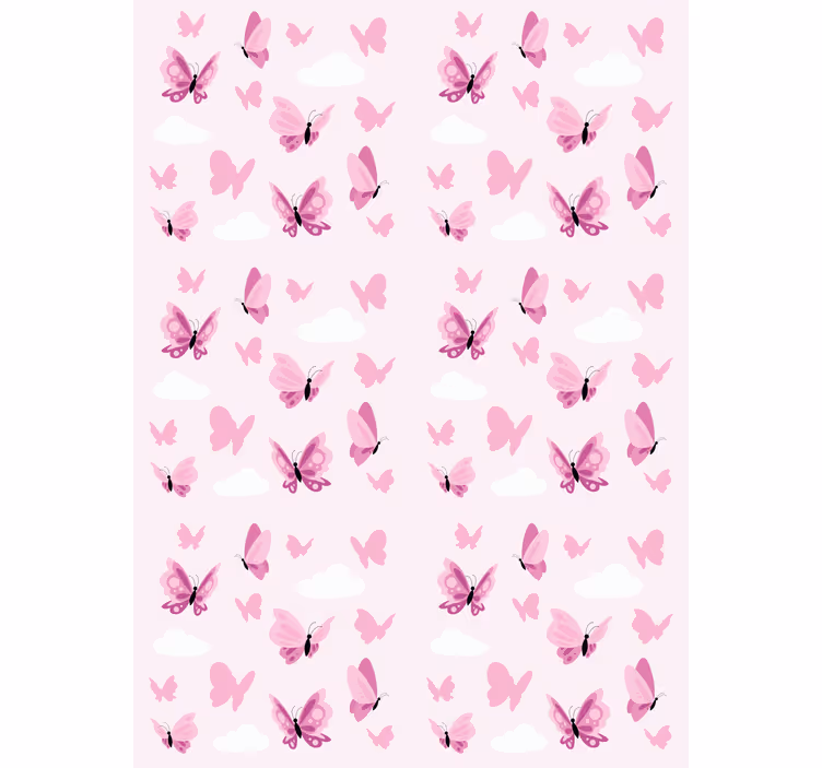 Rollo Fenster Schmetterlinge rosa flattern und wolken - TenStickers