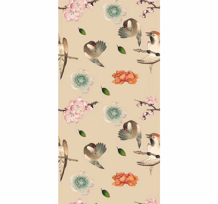 Rollo Fenster Blumen und Pflanzen beiges vogeldesign - TenStickers