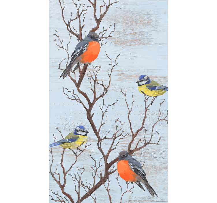 Rollo fenster bäume vögel auf Ästen - TenStickers