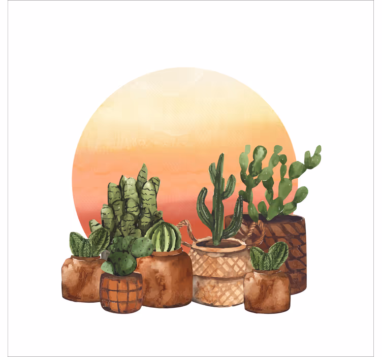 fenster rollo küche kaktus mit sonnenuntergang im kreis - TenStickers