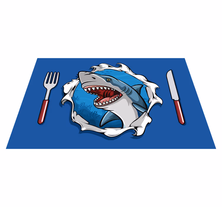 Tischset Fisch Großer hai 3D - TenStickers