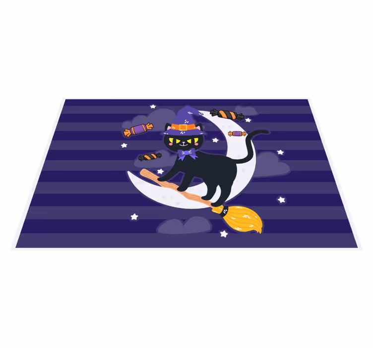 Tischset halloween mit hexenkatze auf besen - TenStickers