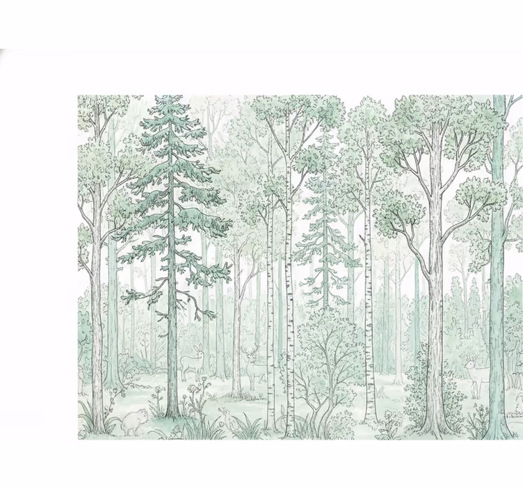 Tapete wald mint waldskizze - TenStickers