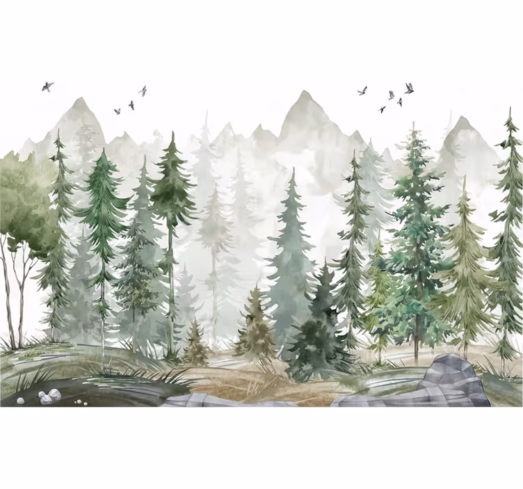 Tapete wald nordic kiefer minimalistisch - TenStickers