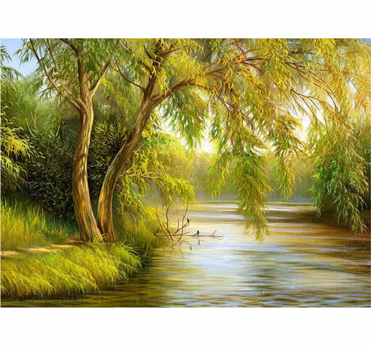 Tapete wald sanfter fluss mit weiden - TenStickers