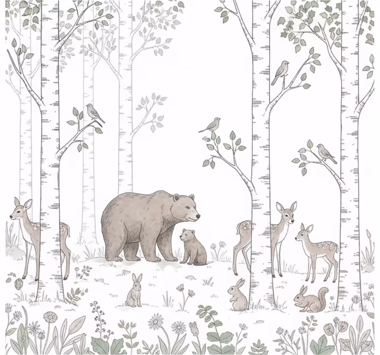 Tapete wald verspielt skizzierte naturmotive - TenStickers