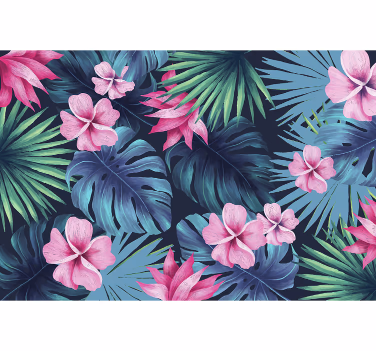 Fototapete dschungel mit tropischen blättern und blumen - TenStickers