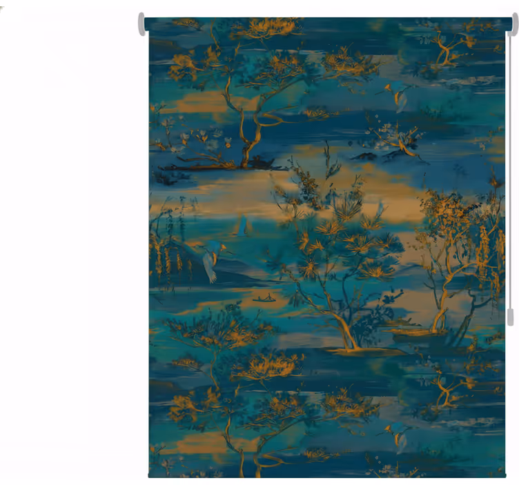 Fototapete badezimmer asiatische landschaft blau gold - TenStickers