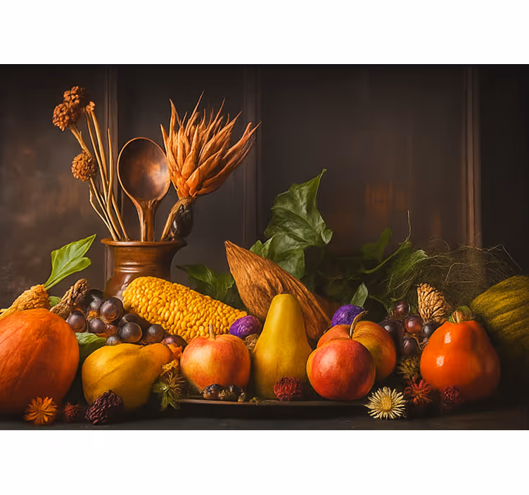Fototapete küche mit rustikalen gemüse und obst - TenStickers
