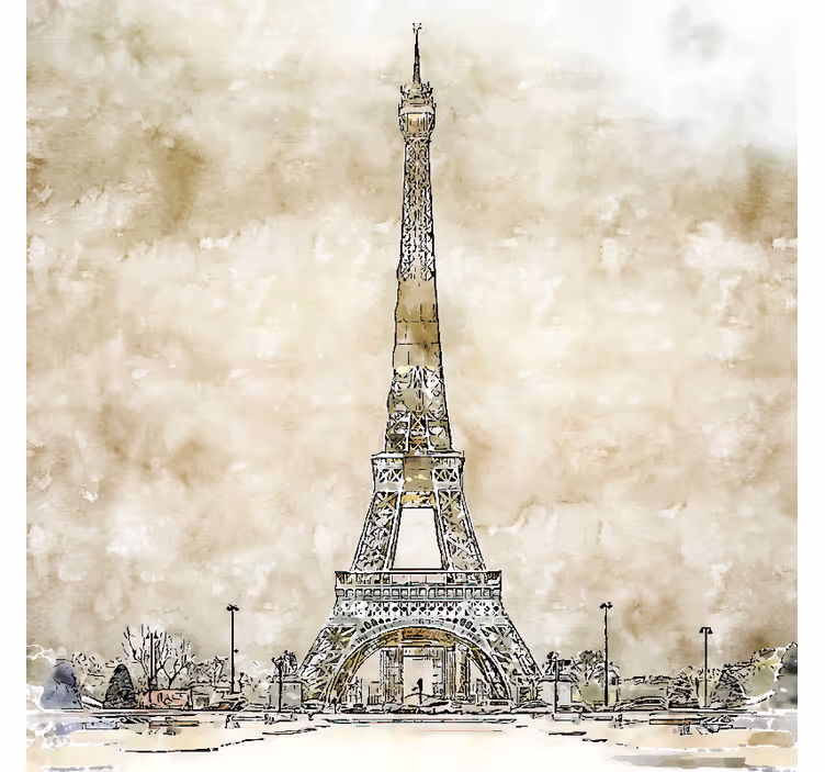 Fototapete beige mit aquarellbild eiffelturm - TenStickers
